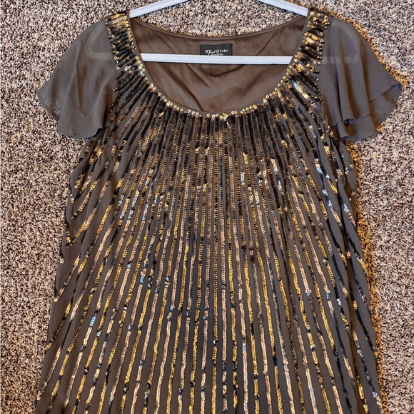 St John Dog Show Metallic Sequin Sheer Flutter Short Sleeve Blouse size small - Picture 9 of 16